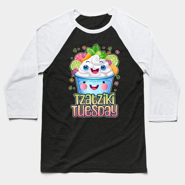 Tzatziki Tuesday Foodie Design Baseball T-Shirt by DanielLiamGill